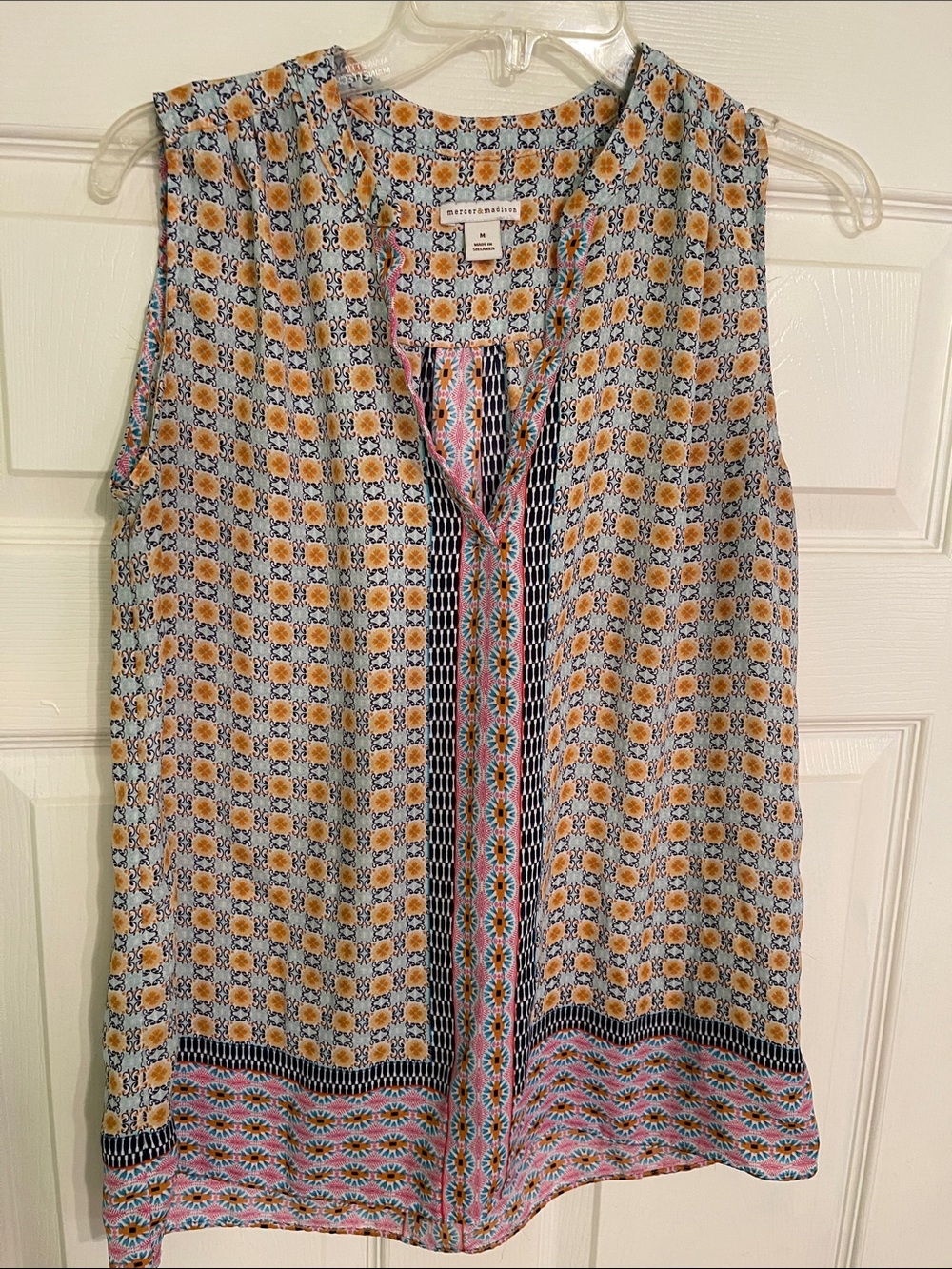 mercer & madison Sleeveless Mixed-Print V-Neck Camisole in Yellow, Pink & Black